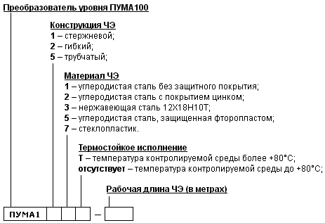 Структура условного обозначения уровнемера ПУМА 100