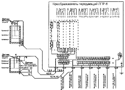 Схема электрическая подключения электронного регулятора-сигнализатора уровня ЭРСУ-6М
